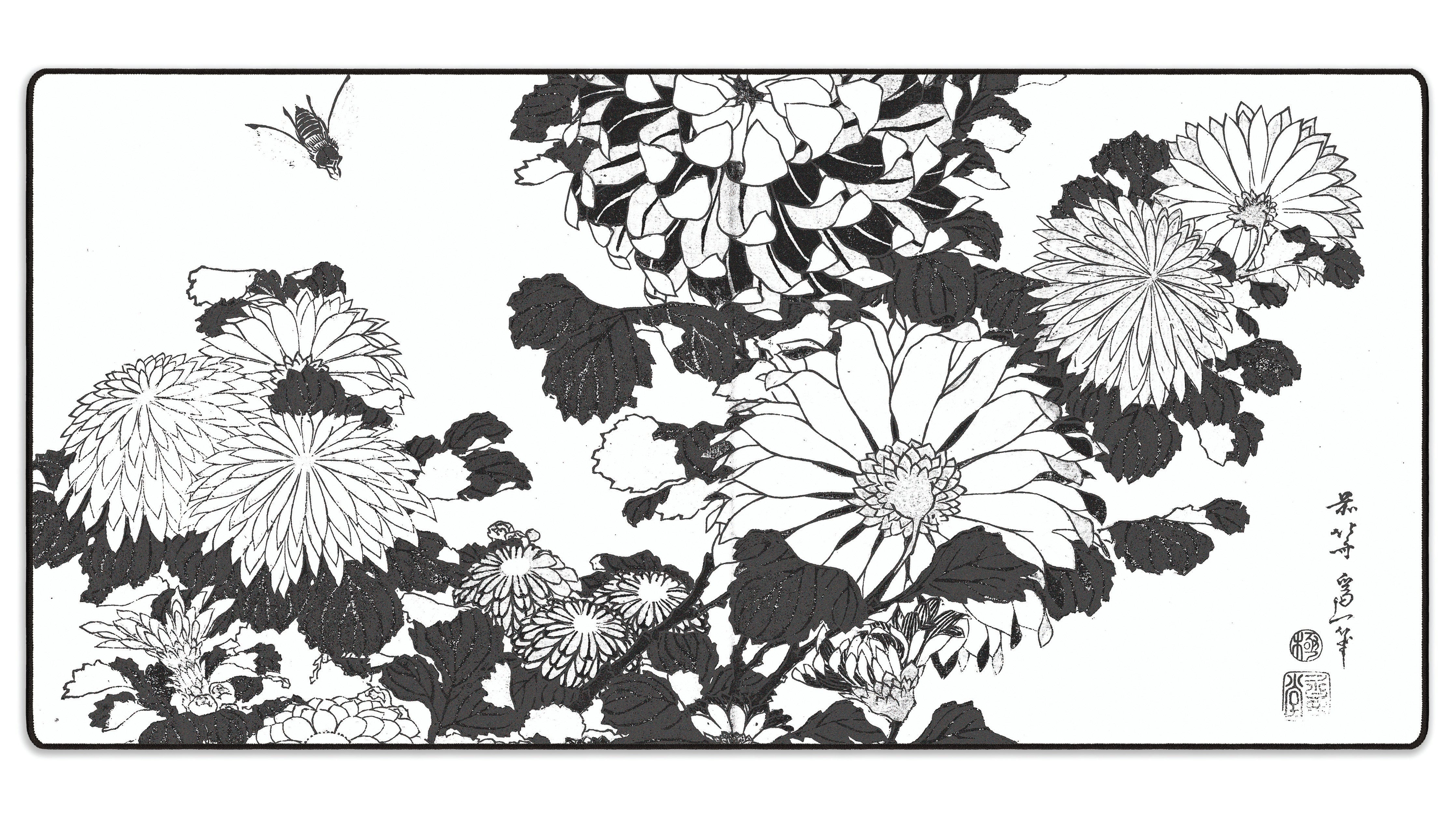 Chrysanthemums and Bee, by Hokusai - The Mousepad Company